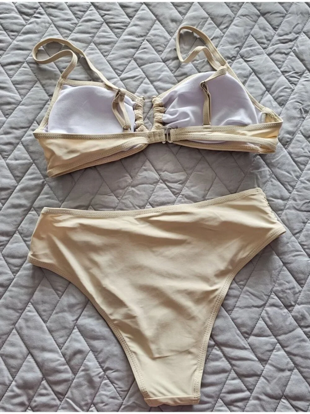 🆕Small Apricot Ring Linked Ruched Adjustable Strap High Cut Bikini Set NWOT - Picture 4 of 4
